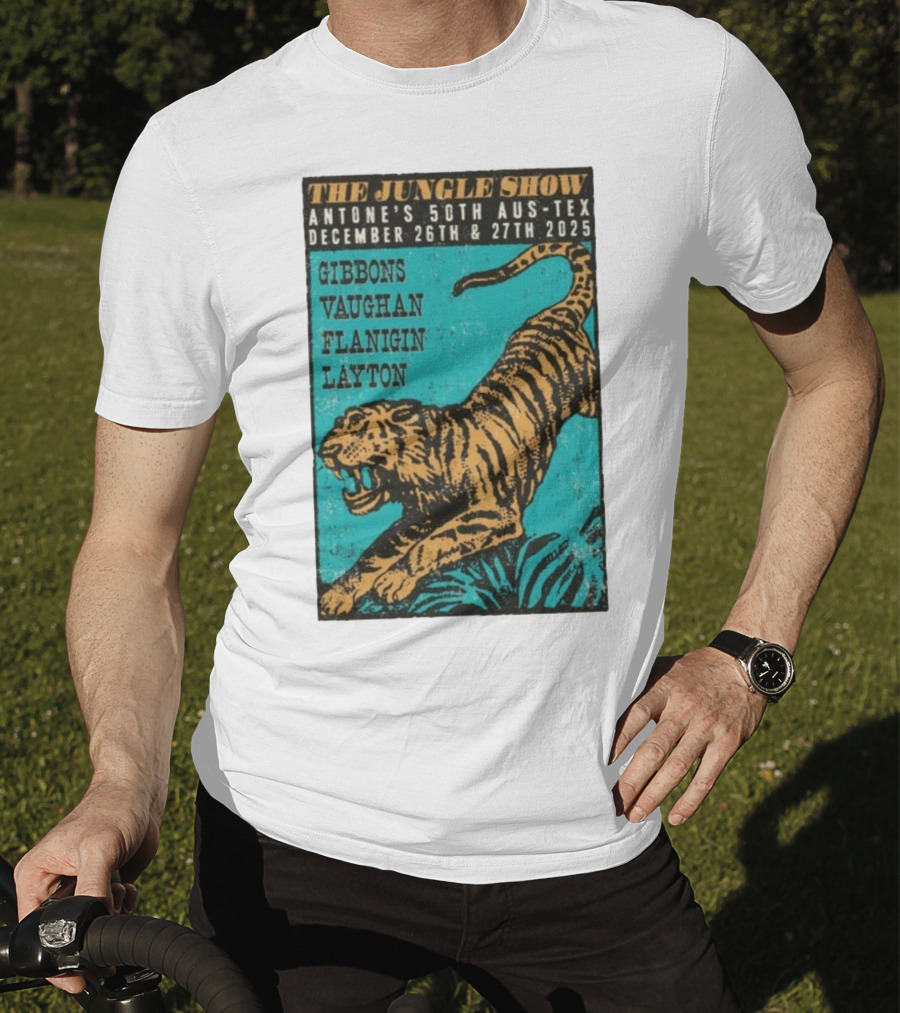 The Jungle Show Antone’s 50th Aus-Tex December 26-27 2025 Gibbons Vaughan Flanigin Layton Tiger T-Shirt
