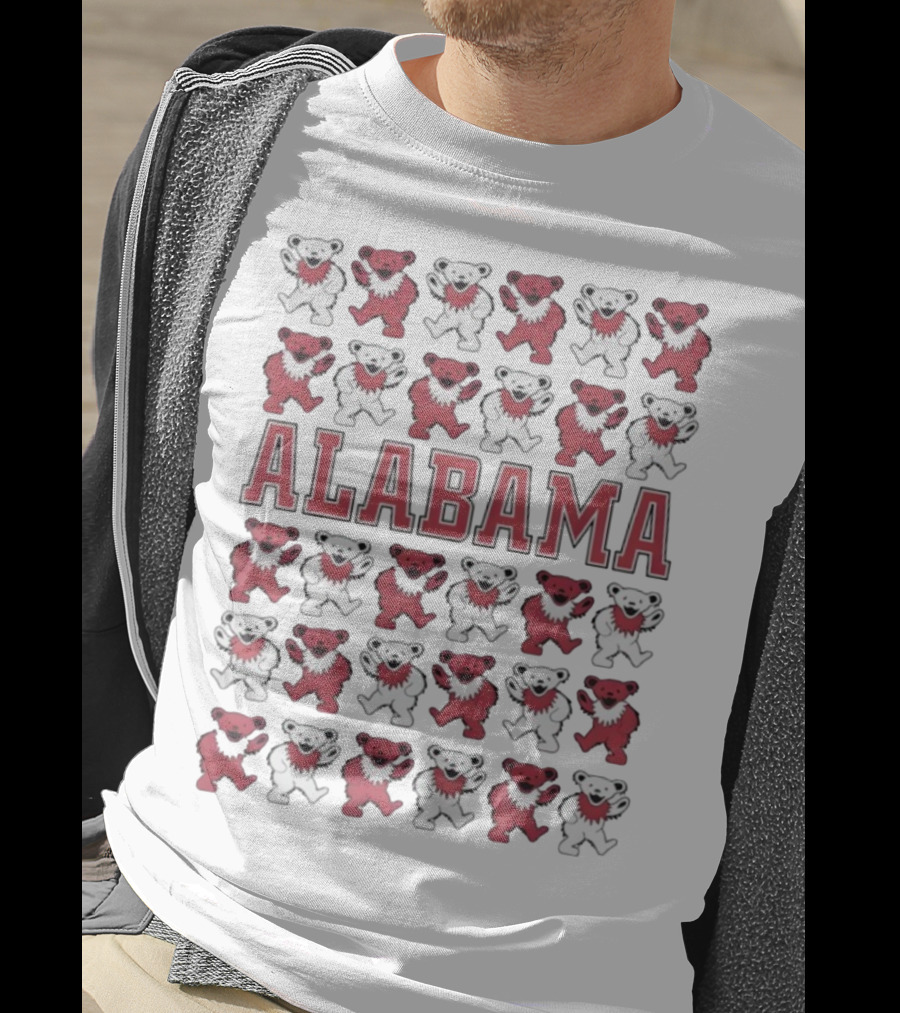 Alabama Crimson Tide Grateful Dead Bears Pattern T-Shirt