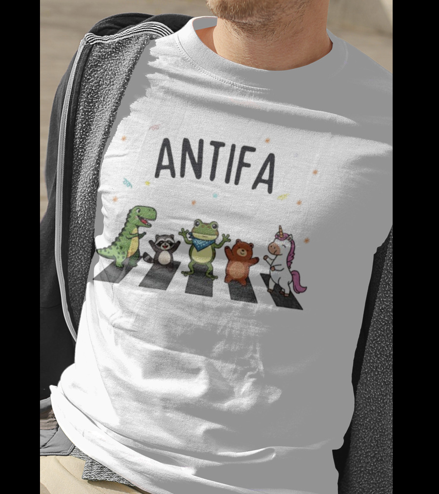 Antifa Frog Dinosaur Raccoon Unicorn Abbey Road Protest T-Shirt