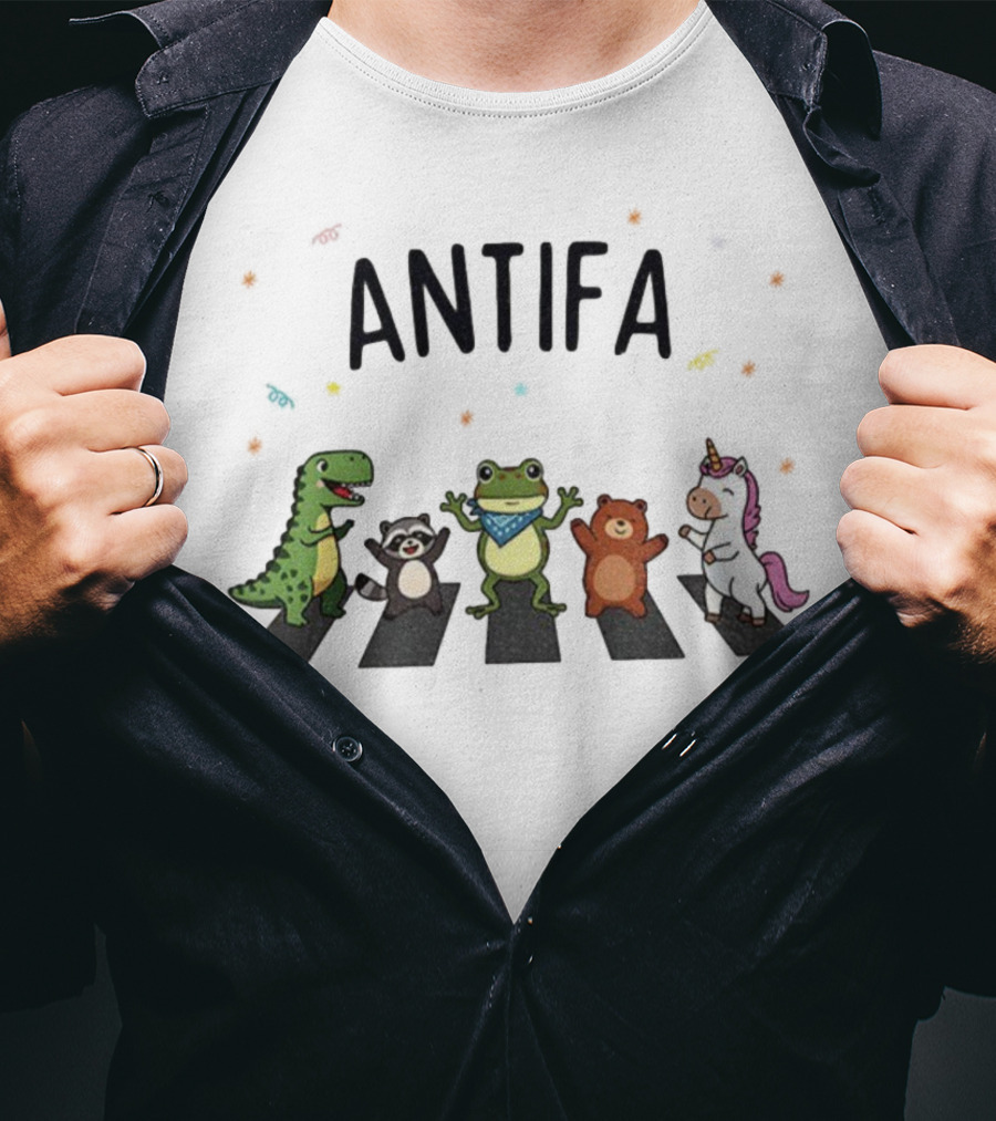 Antifa Frog Dinosaur Raccoon Unicorn Abbey Road Protest T-Shirt