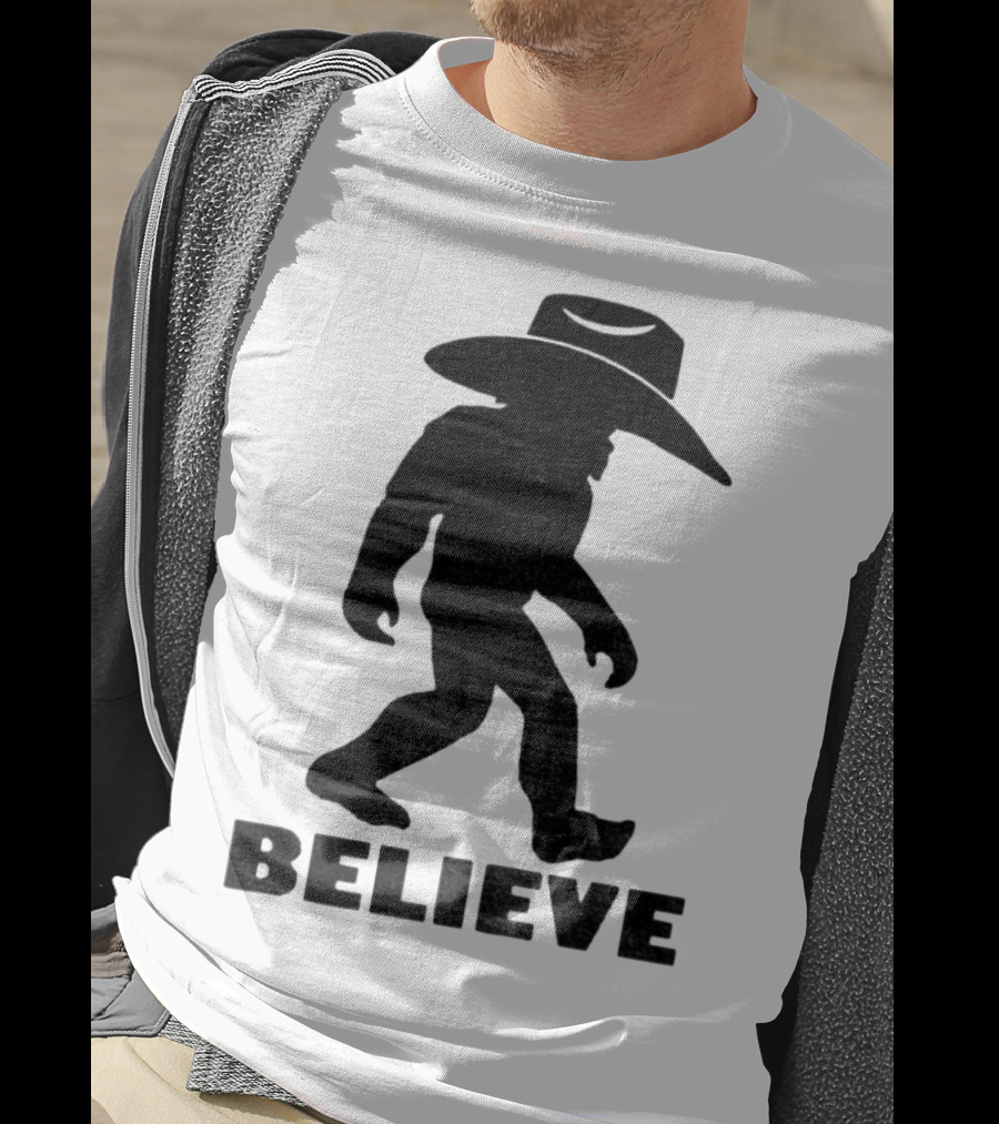 Believe Bigfoot Cowboy Hat Western Myth Legend T-Shirt