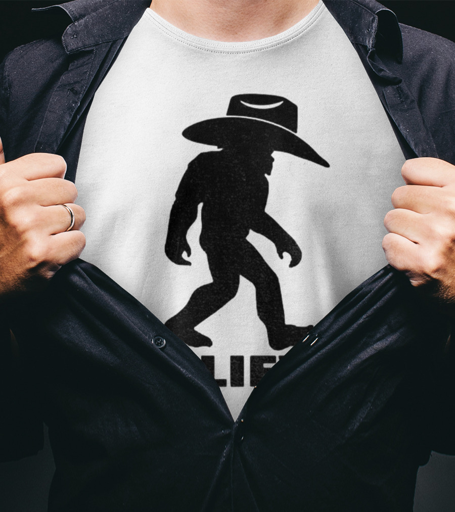 Believe Bigfoot Cowboy Hat Western Myth Legend T-Shirt