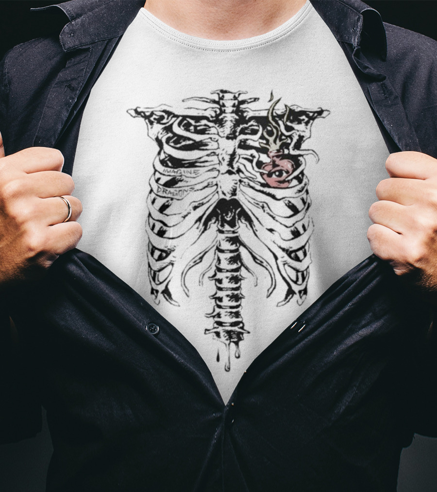 Feel It In My Bones Skeleton Ribcage Flaming Heart T-Shirt
