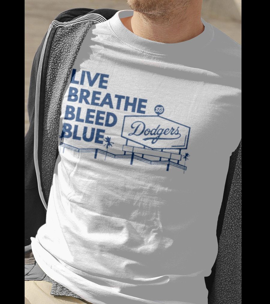 Live Breathe Bleed Blue Dodgers Logo Palm Trees T-Shirt