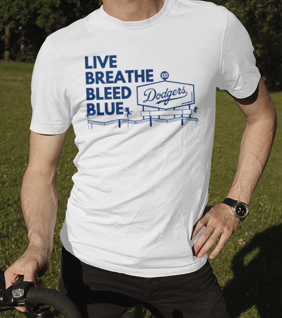 Live Breathe Bleed Blue Dodgers Logo Palm Trees T-Shirt