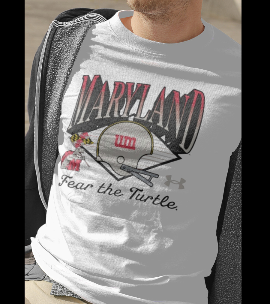 Maryland Terrapins Fear The Turtle UM Football Helmet And Under Armour Logo T-Shirt