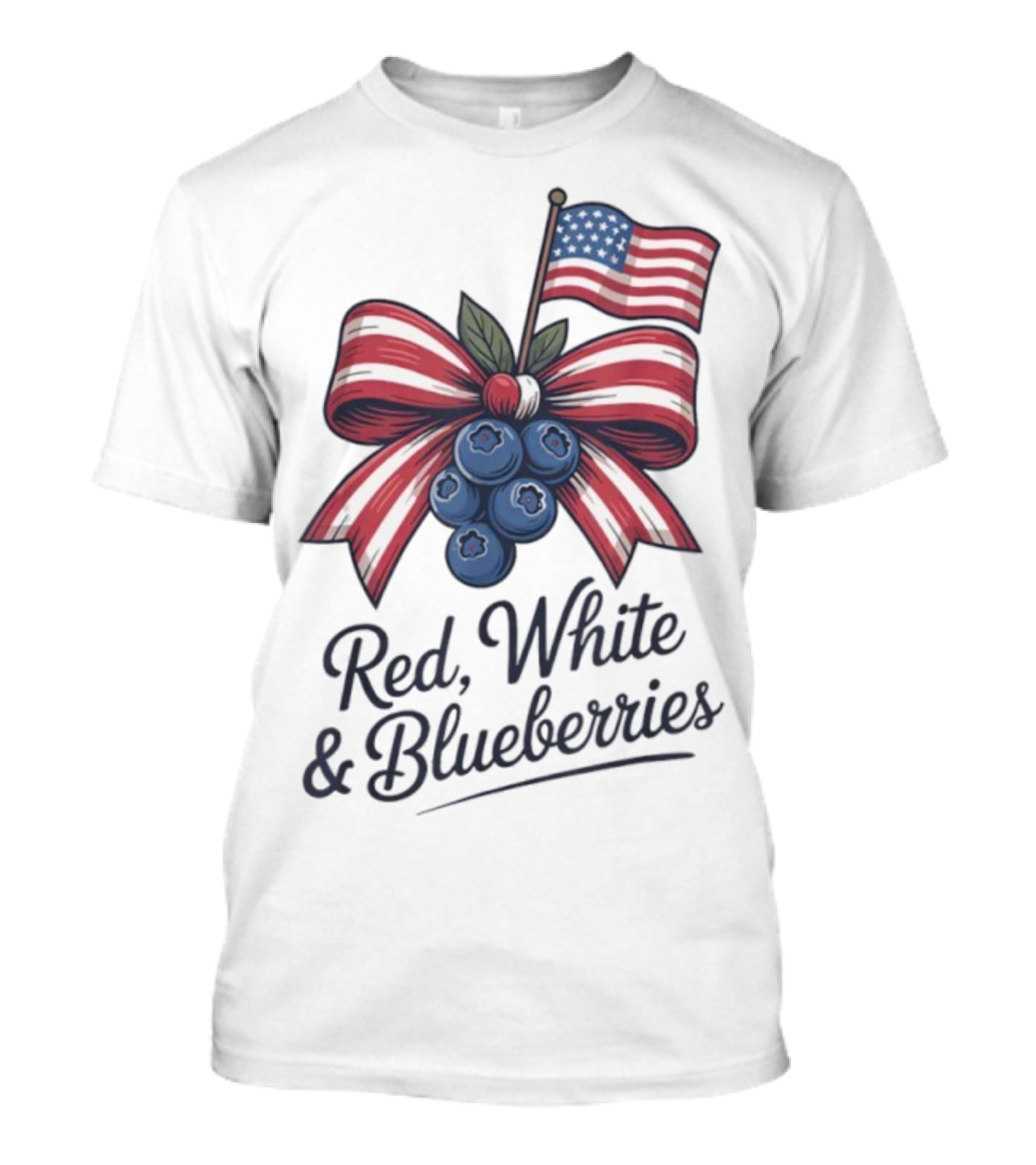Red White Blueberries American Flag Bow T-Shirt