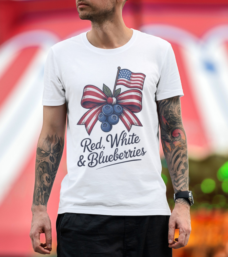 Red White Blueberries American Flag Bow T-Shirt