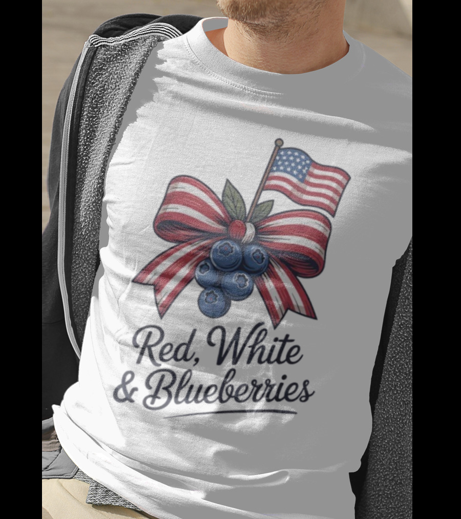 Red White Blueberries American Flag Bow T-Shirt