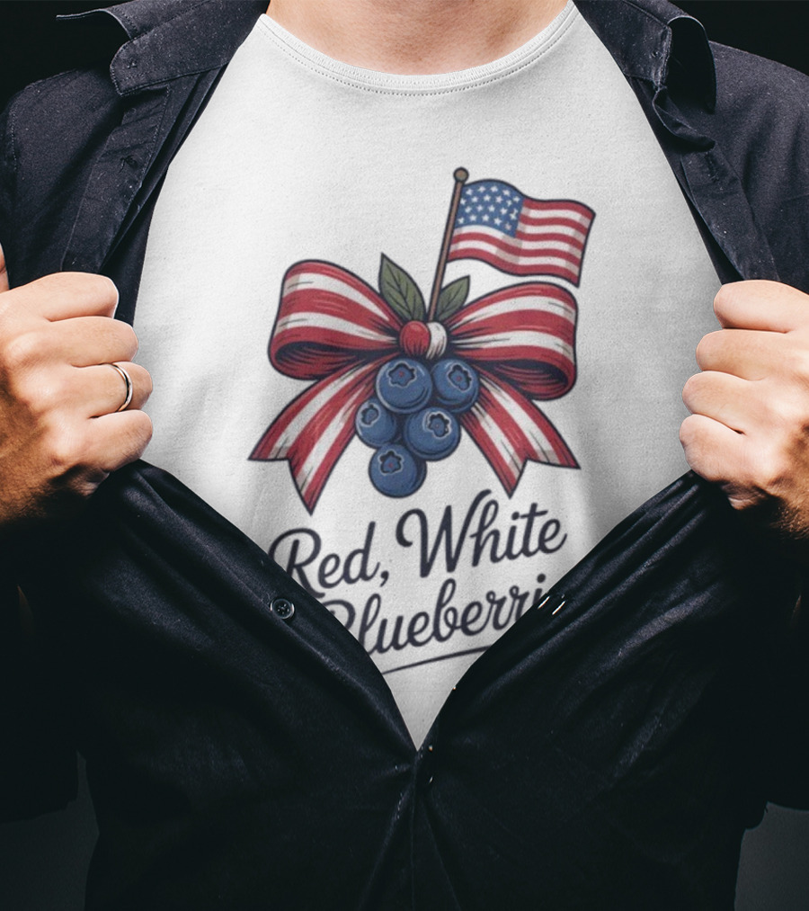 Red White Blueberries American Flag Bow T-Shirt