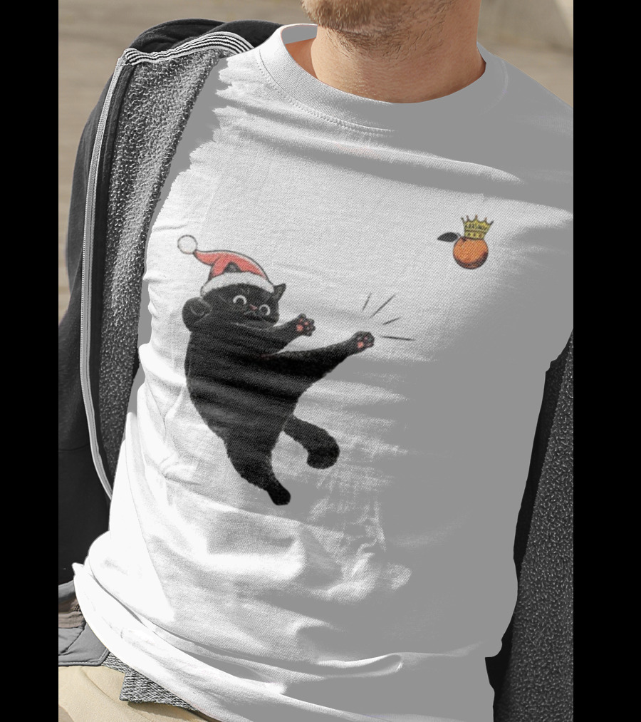 Black Cat Santa Hat Kicking Crowned Orange No Kings Christmas Anti-Trump T-Shirt