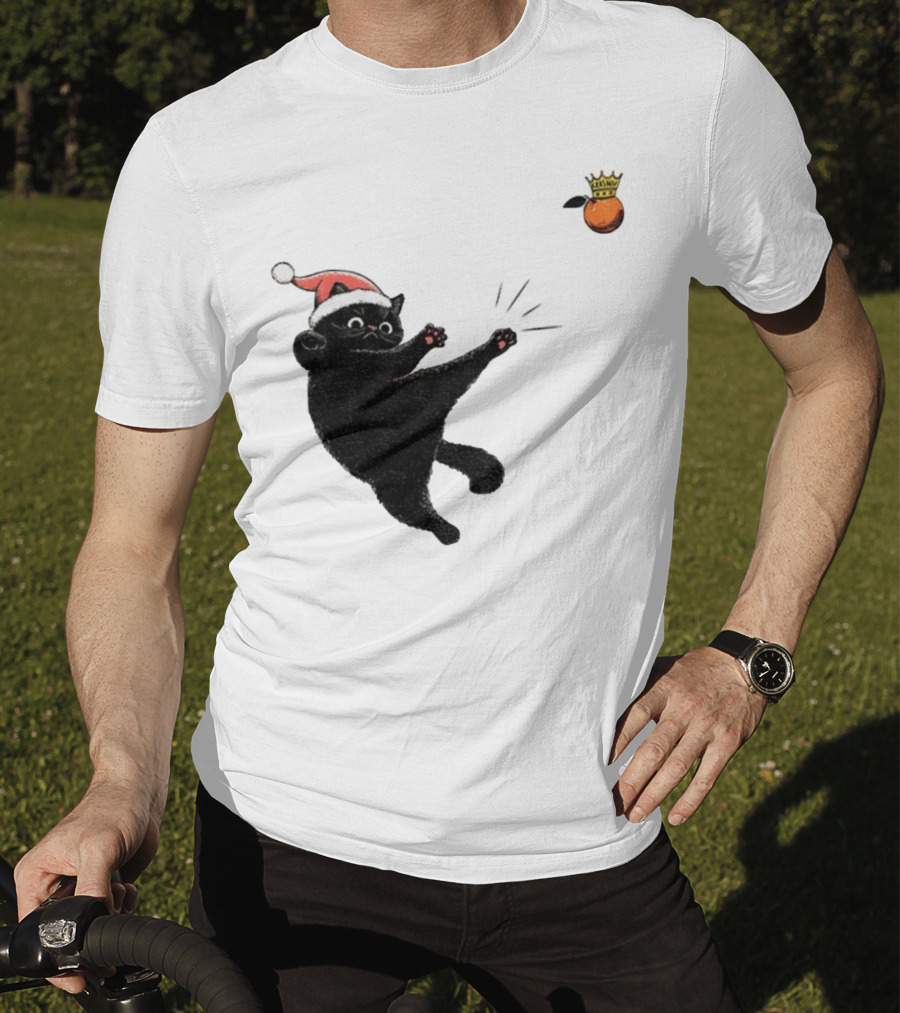 Black Cat Santa Hat Kicking Crowned Orange No Kings Christmas Anti-Trump T-Shirt