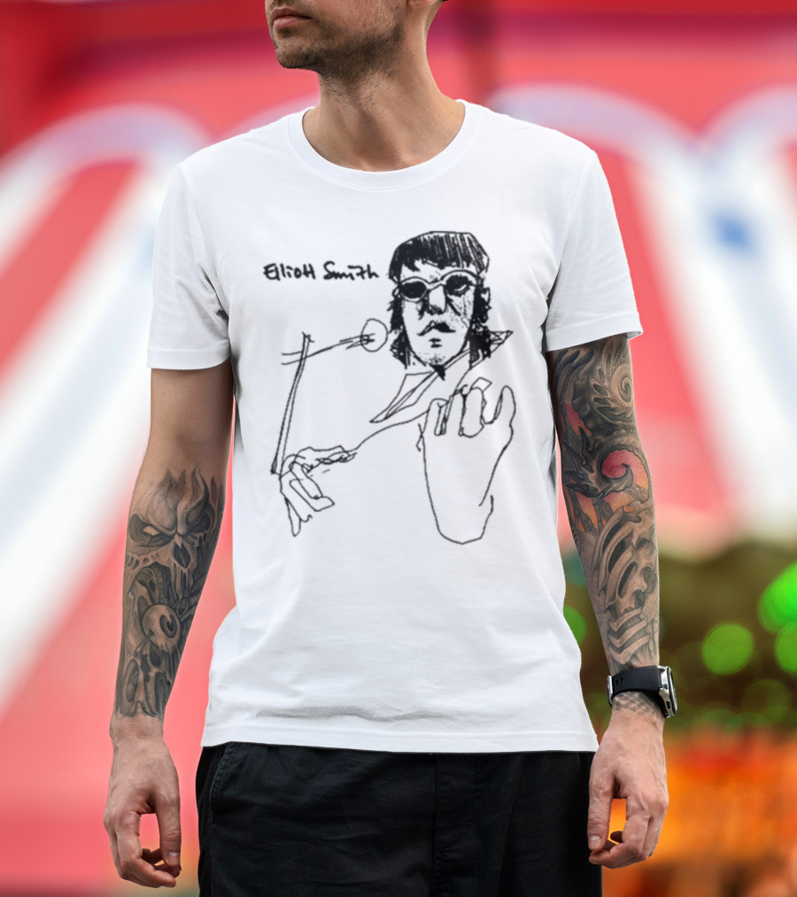 Elliott Smith Blue Fools Hand-Drawn Microphone Sketch T-Shirt