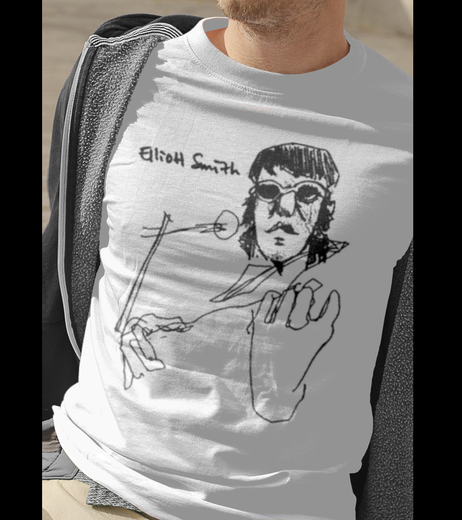 Elliott Smith Blue Fools Hand-Drawn Microphone Sketch T-Shirt