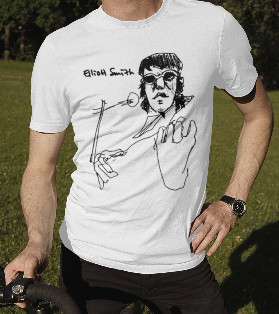 Elliott Smith Blue Fools Hand-Drawn Microphone Sketch T-Shirt