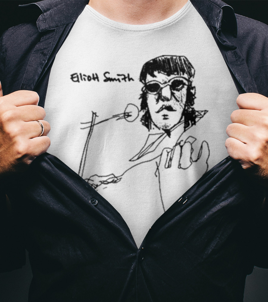 Elliott Smith Blue Fools Hand-Drawn Microphone Sketch T-Shirt