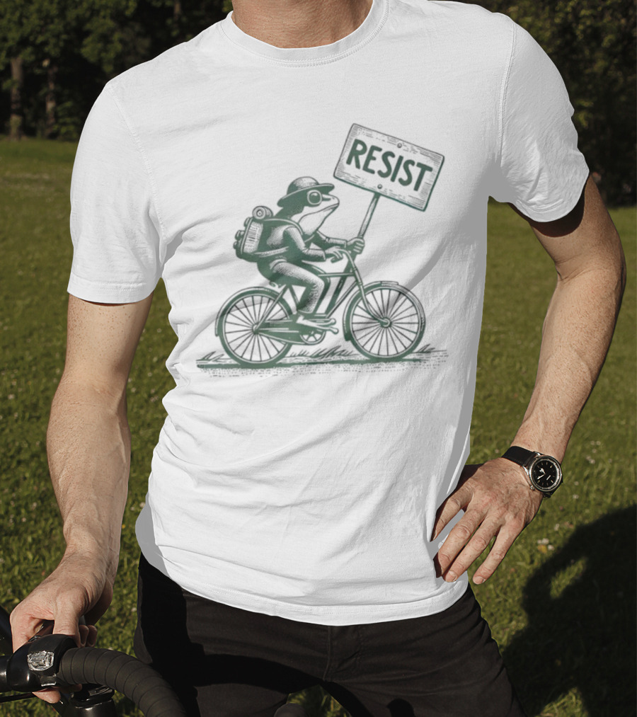 Frog On Bike Resist Portland Protest Vintage Graphic T-Shirt