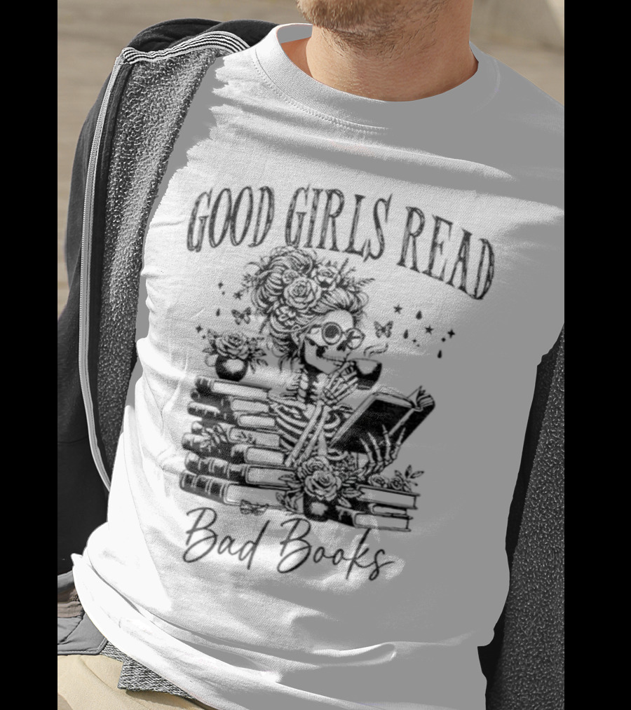 Good Girls Read Bad Books Skeleton T-Shirt