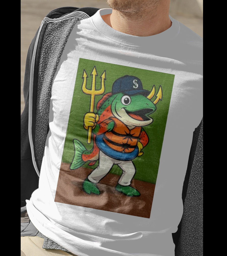 Seattle Mariners 2025 Humpy Salmon Mascot With Trident T-Shirt