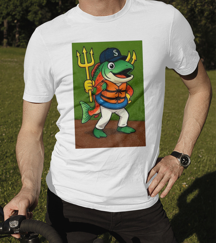 Seattle Mariners 2025 Humpy Salmon Mascot With Trident T-Shirt