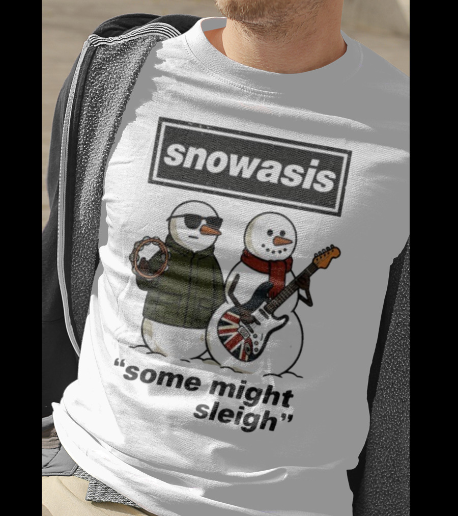 Snowasis Some Might Sleigh Christmas Snowmen With Guitars And Tambourine T-Shirt