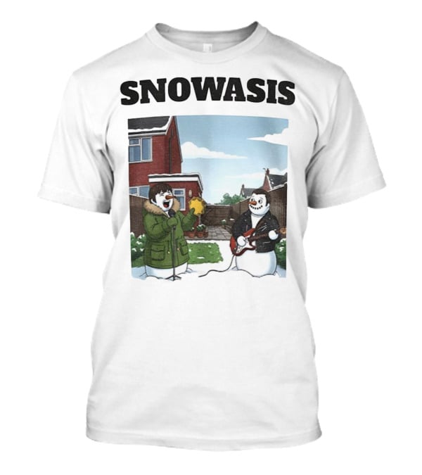 Snowasis Snowman Winter Oasis Vintage Guitar Tambourine Scene T-Shirt