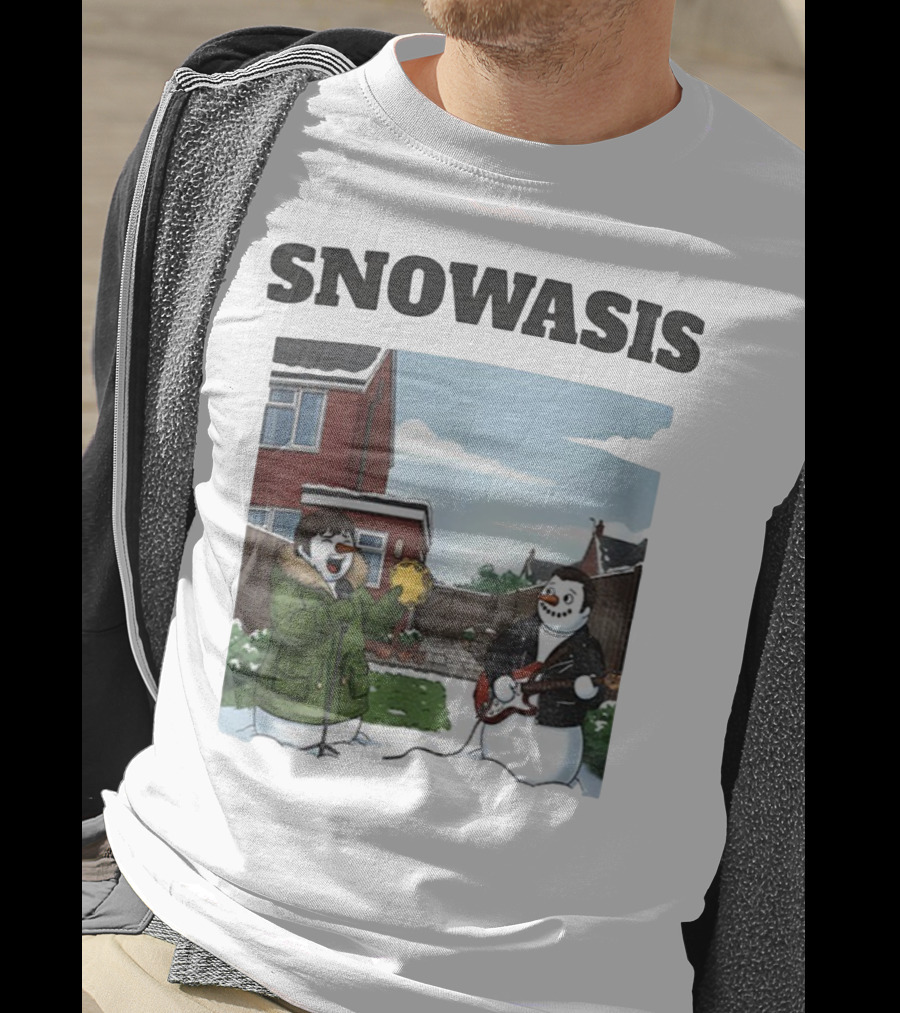 Snowasis Snowman Winter Oasis Vintage Guitar Tambourine Scene T-Shirt