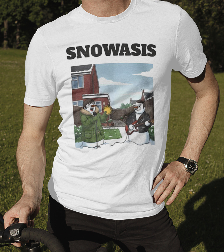 Snowasis Snowman Winter Oasis Vintage Guitar Tambourine Scene T-Shirt