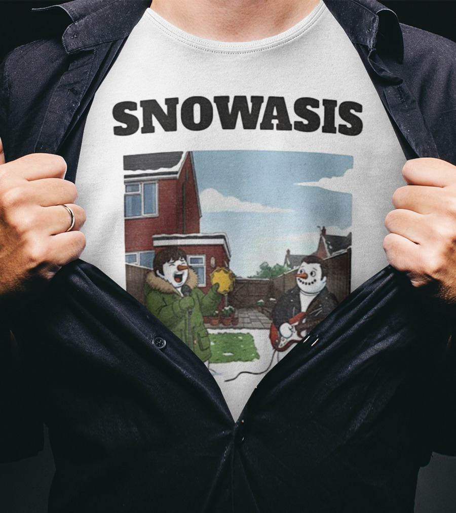 Snowasis Snowman Winter Oasis Vintage Guitar Tambourine Scene T-Shirt