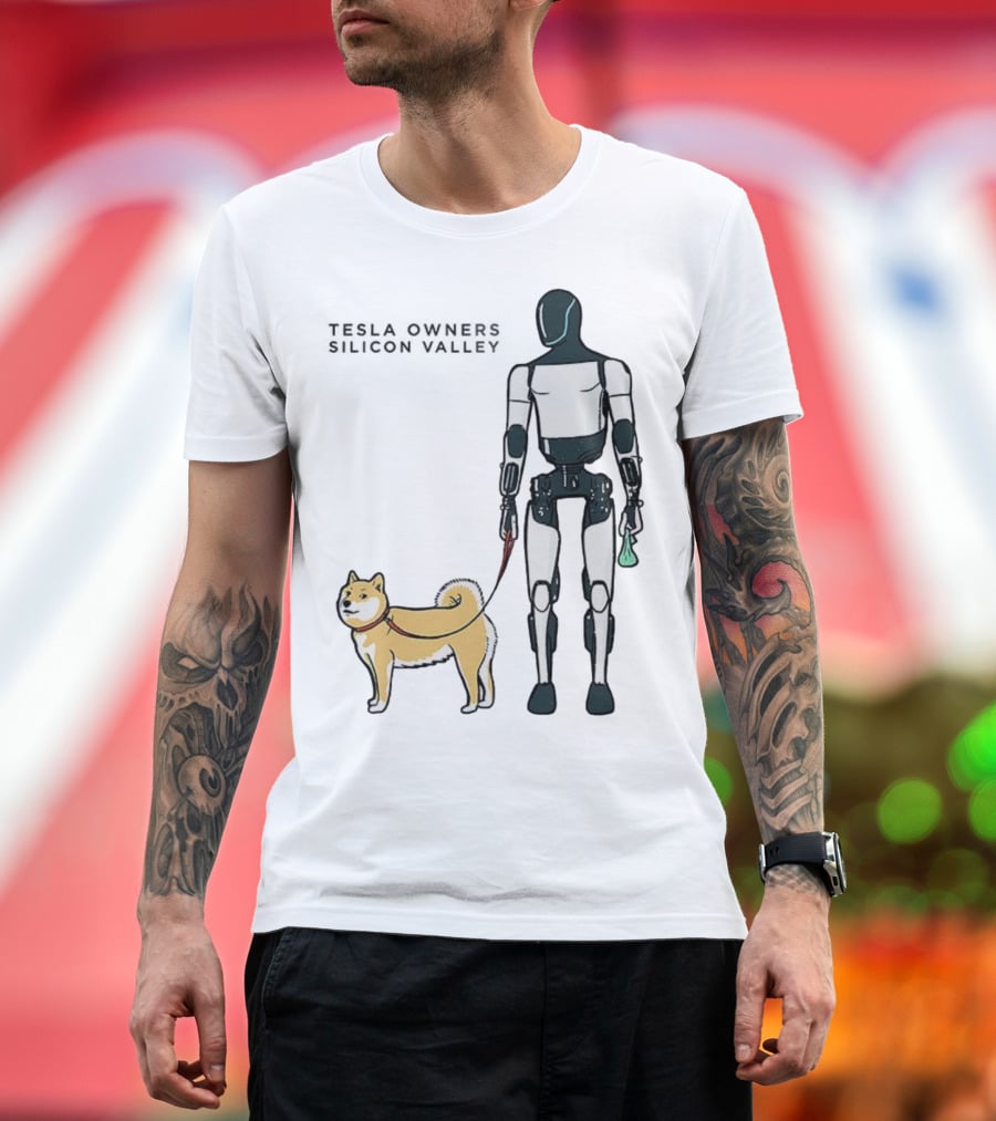 Tesla Owners Silicon Valley Optimus Robot Walking Doge Dog T-Shirt