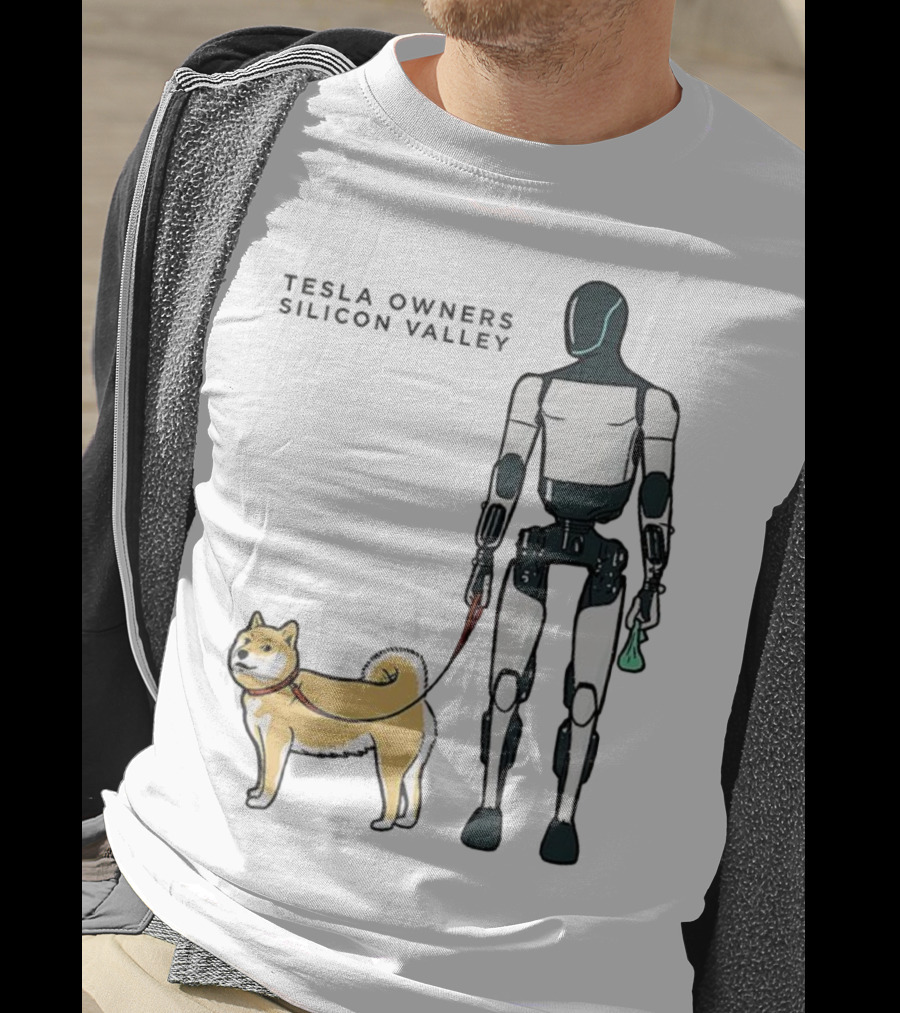 Tesla Owners Silicon Valley Optimus Robot Walking Doge Dog T-Shirt