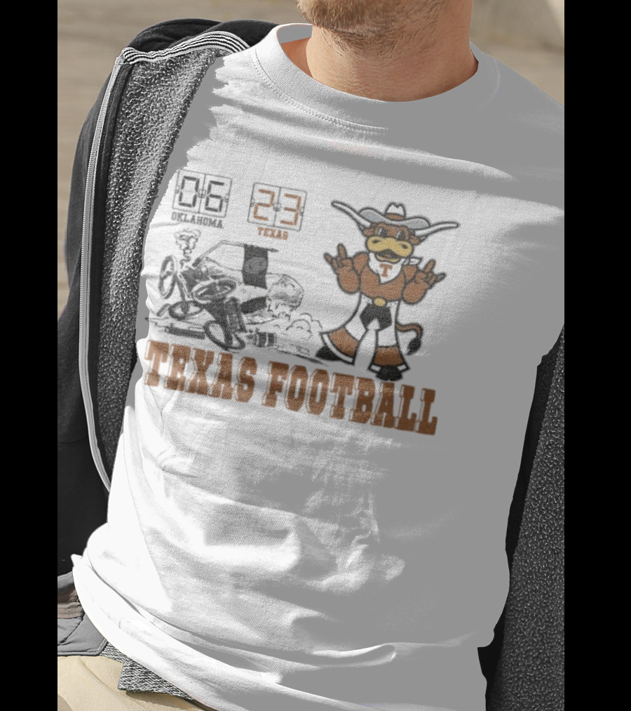 Oklahoma 6 Vs Texas 23 Longhorns Football Mascot Showdown 2025 T-Shirt