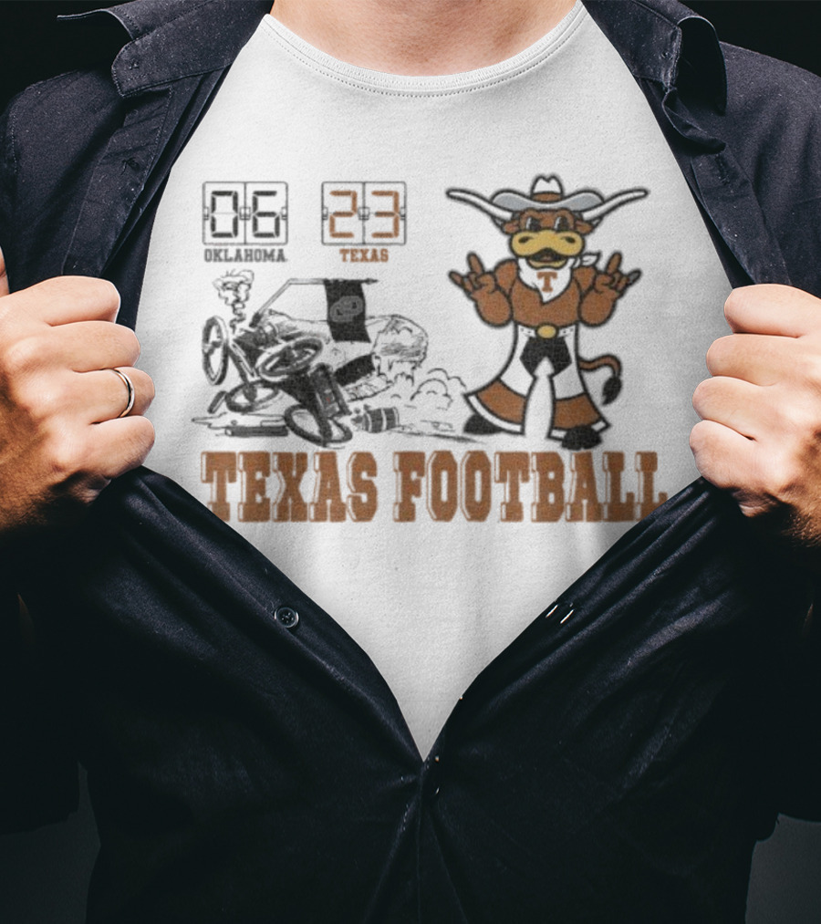 Oklahoma 6 Vs Texas 23 Longhorns Football Mascot Showdown 2025 T-Shirt