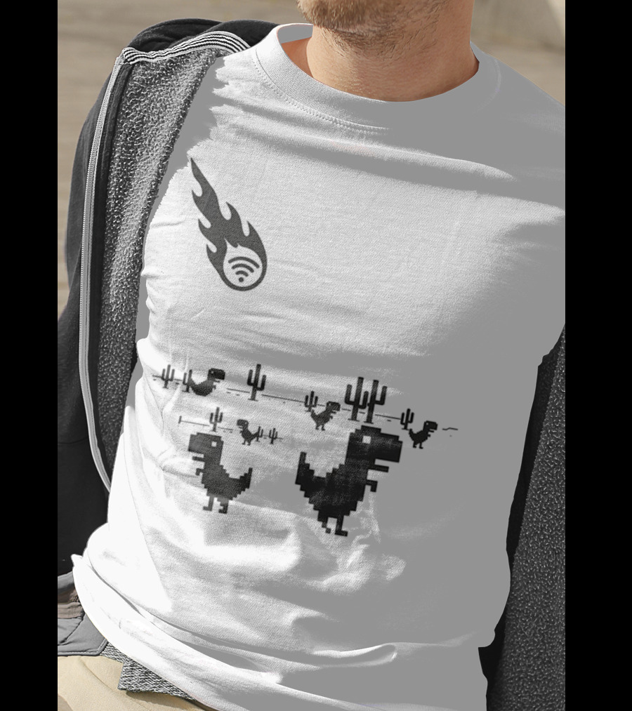 WiFi Meteor Extinction Dinosaur Game Pixel Art T-Shirt