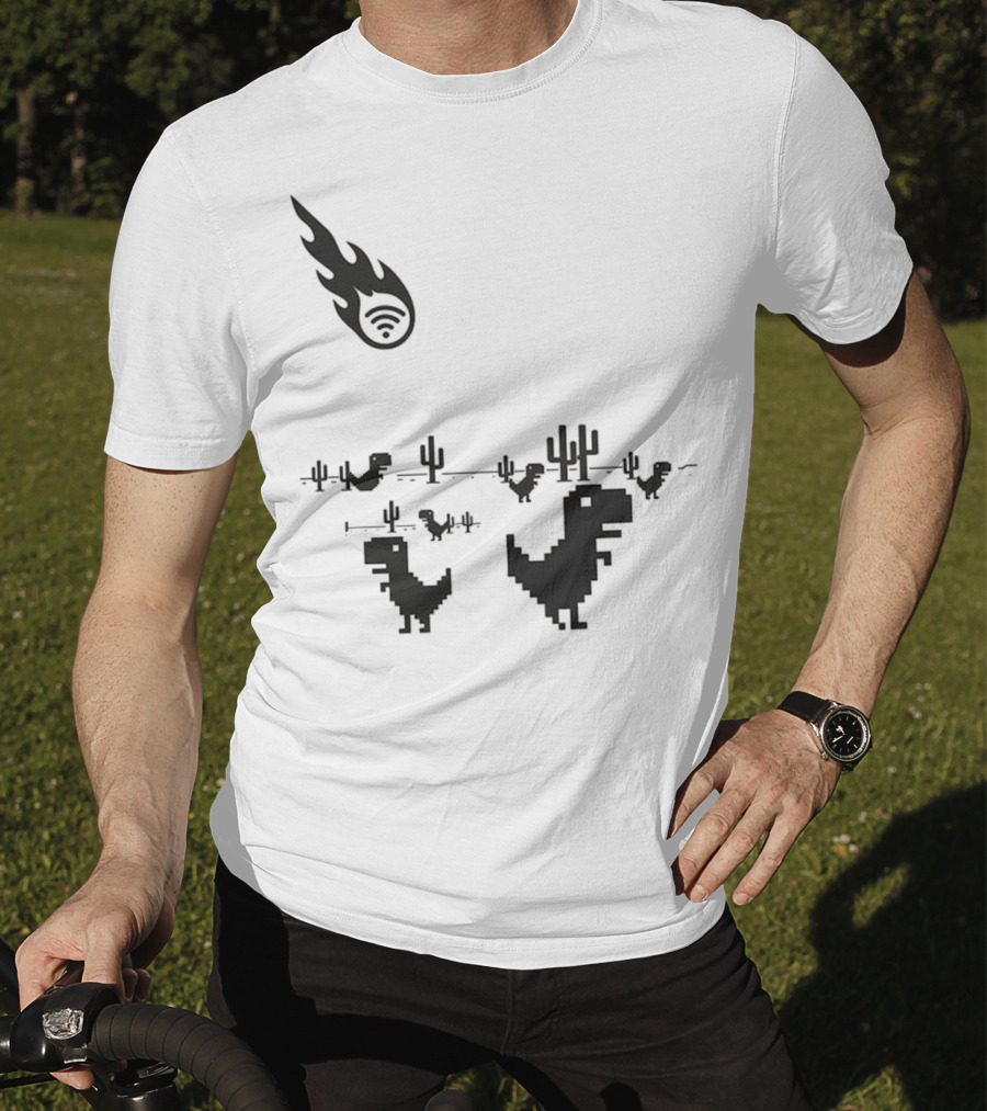 WiFi Meteor Extinction Dinosaur Game Pixel Art T-Shirt