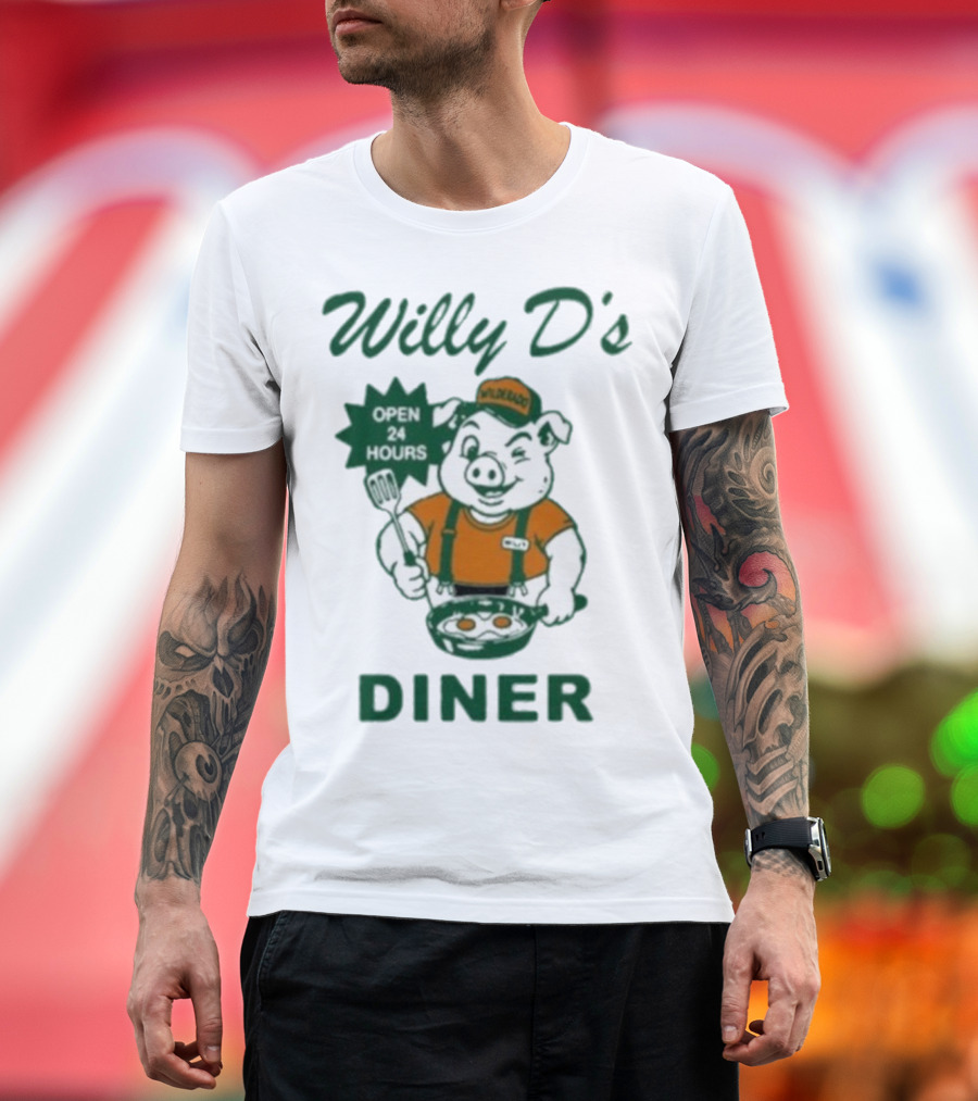 Wilderado Willy D's Diner Open 24 Hours Pig Cooking Eggs T-Shirt