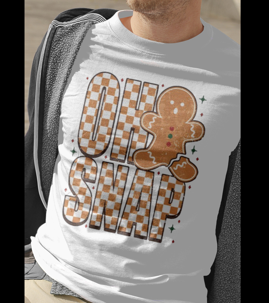 Oh Snap Gingerbread Merry Christmas Checkered Pattern T-Shirt