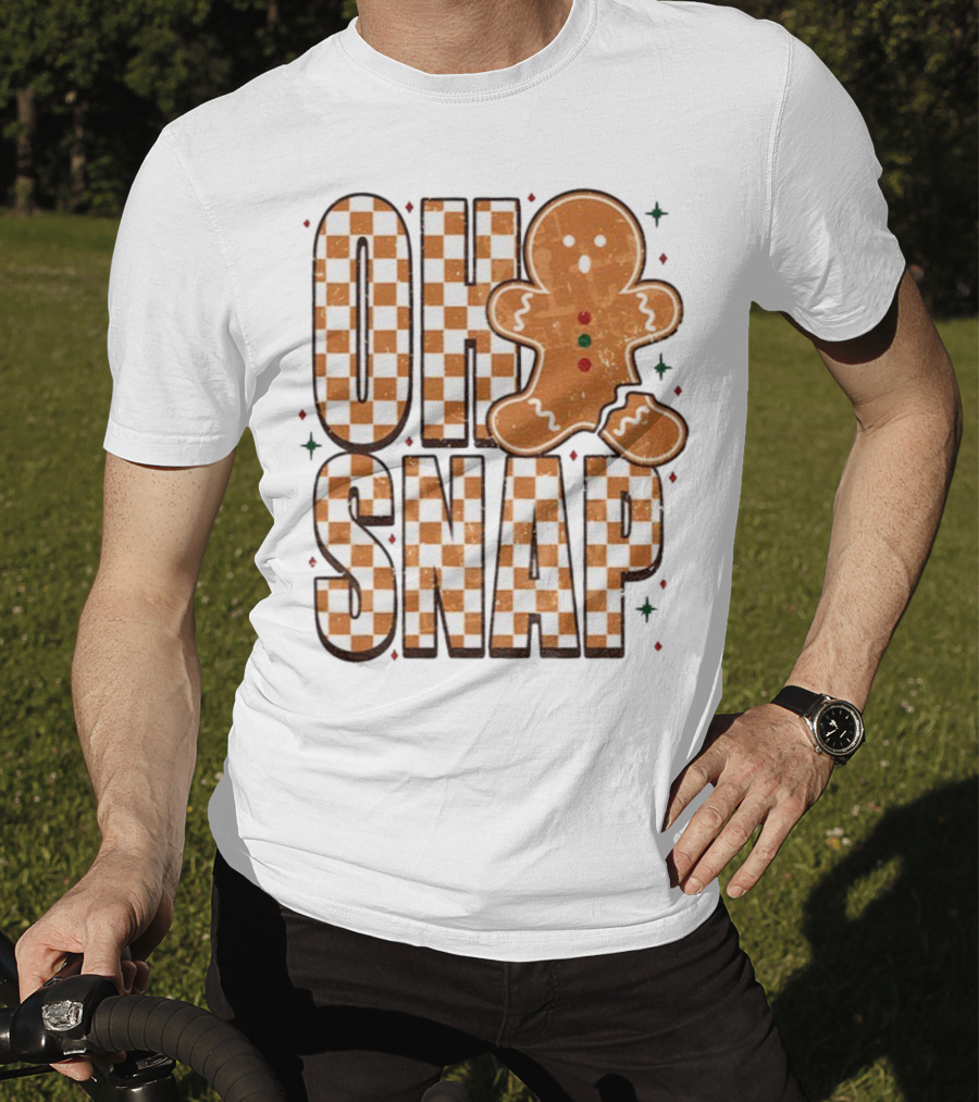 Oh Snap Gingerbread Merry Christmas Checkered Pattern T-Shirt