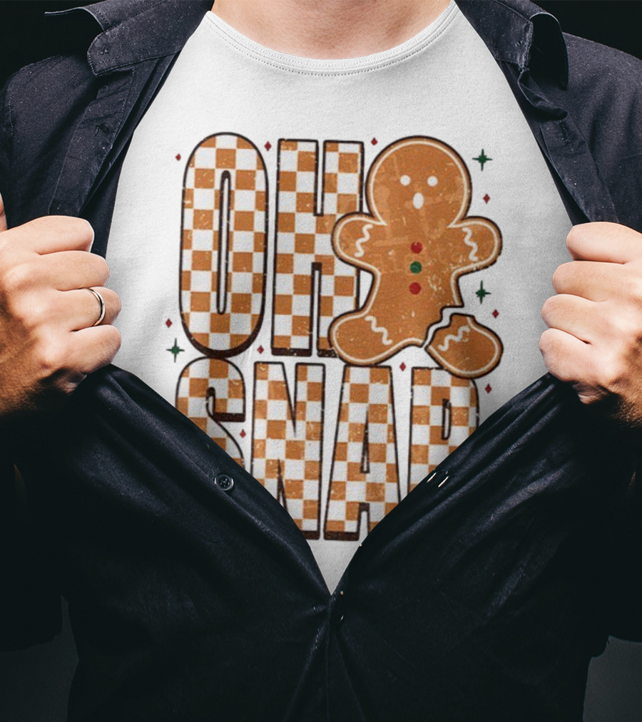 Oh Snap Gingerbread Merry Christmas Checkered Pattern T-Shirt