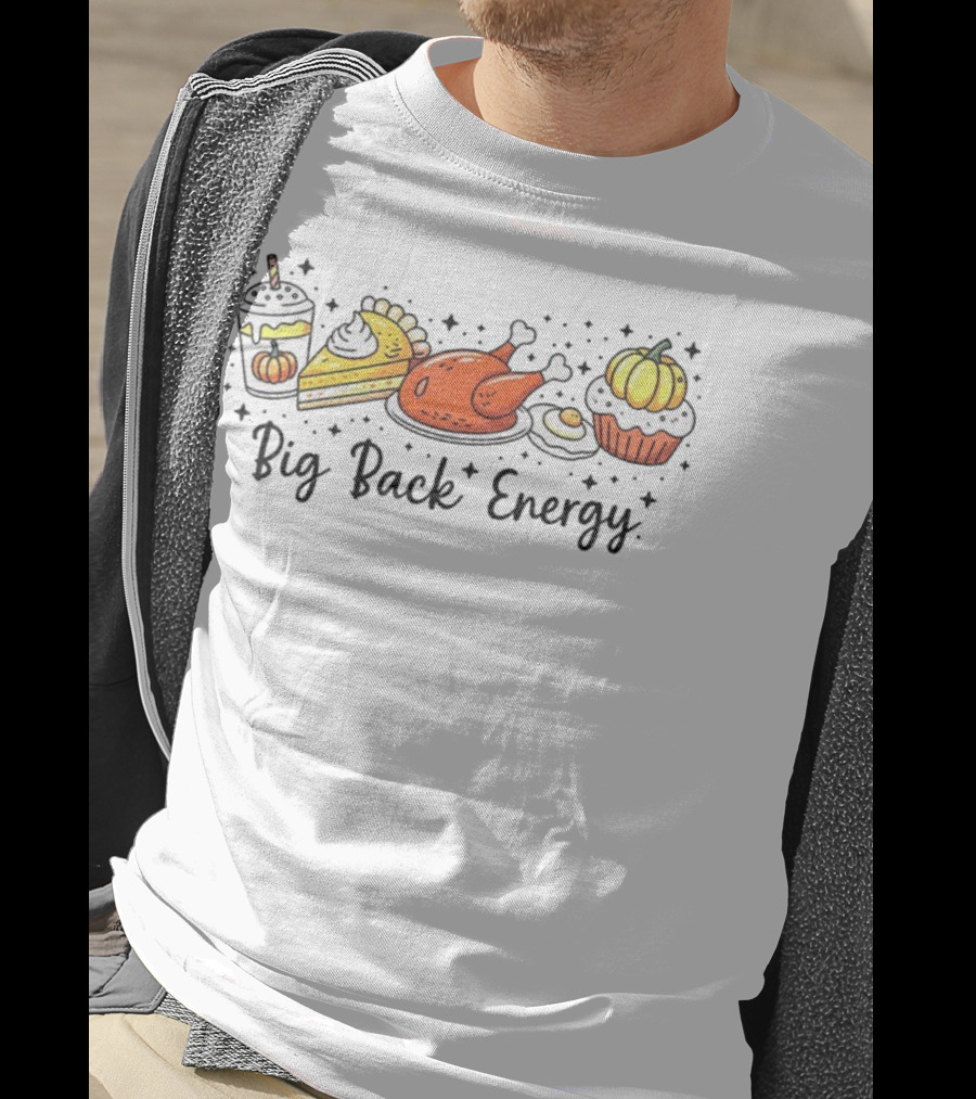 Big Back Energy Thanksgiving Food Vintage Retro Pumpkin Turkey Pie Halloween T-Shirt