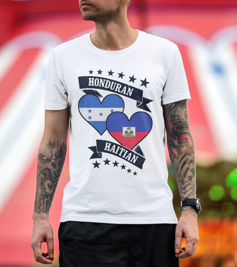 Honduran Haitian Heart Flags Stars Banner T-Shirt