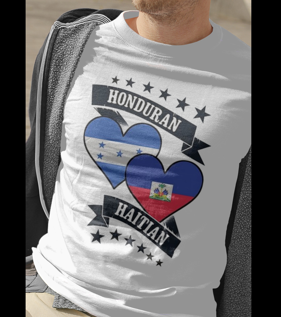 Honduran Haitian Heart Flags Stars Banner T-Shirt
