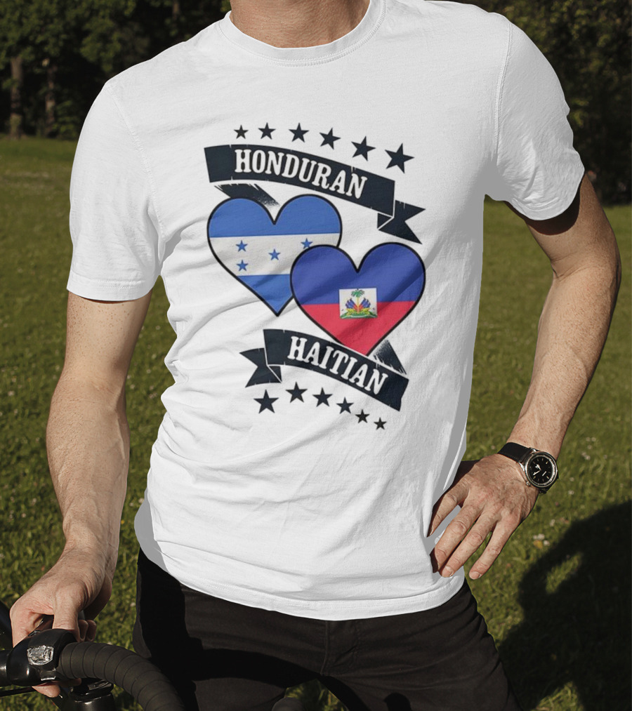 Honduran Haitian Heart Flags Stars Banner T-Shirt