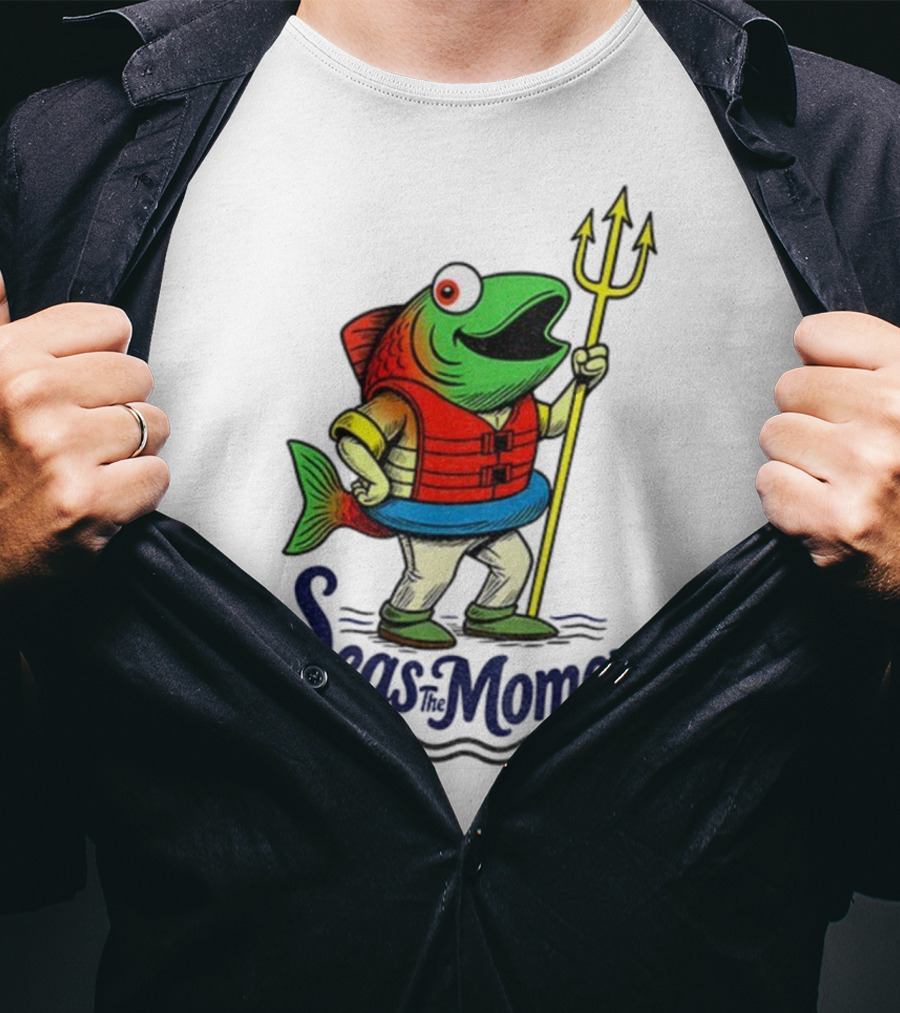 Seas The Moment Humpy Salmon Holding Trident Seattle Mariners MLB Baseball Fan Apparel T-Shirt