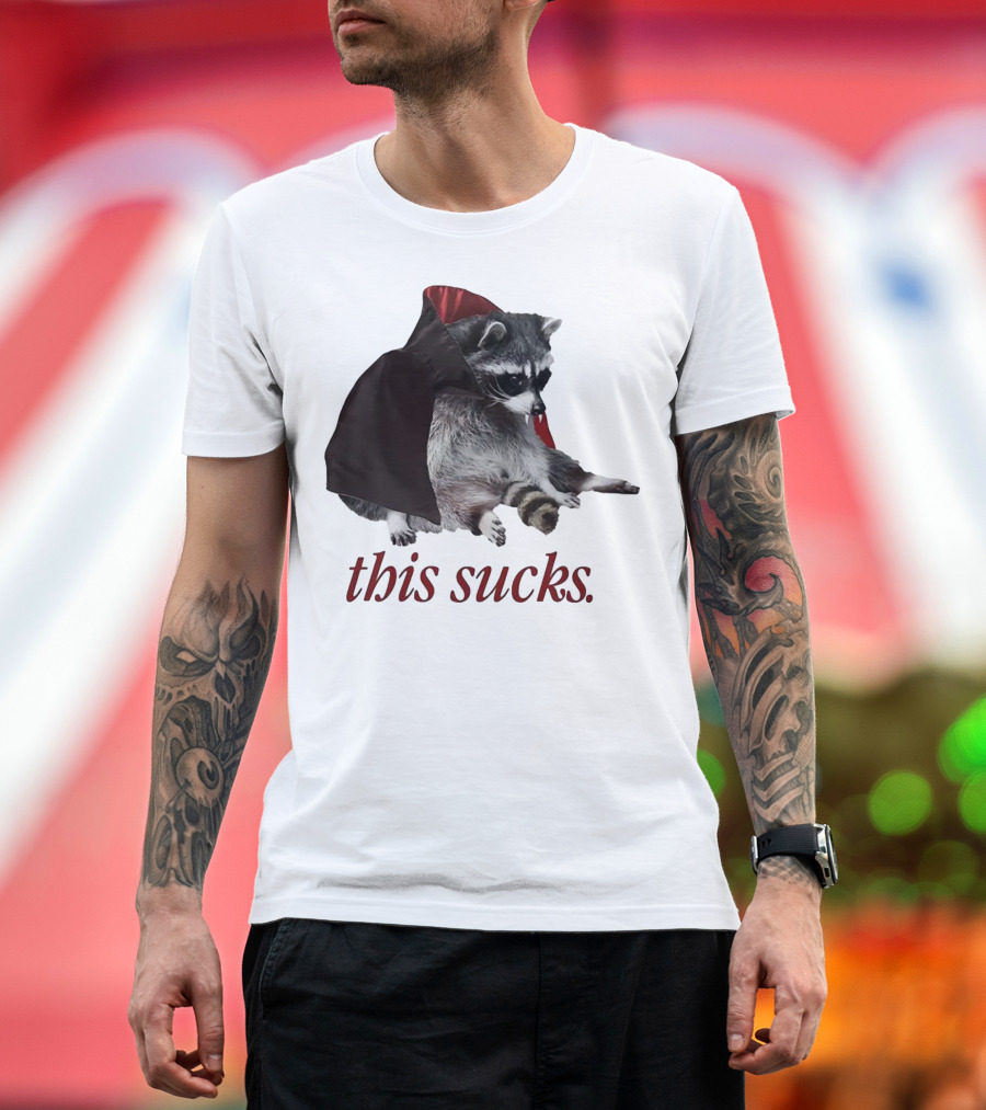 Raccoon Vampire Cape This Sucks Halloween T-Shirt