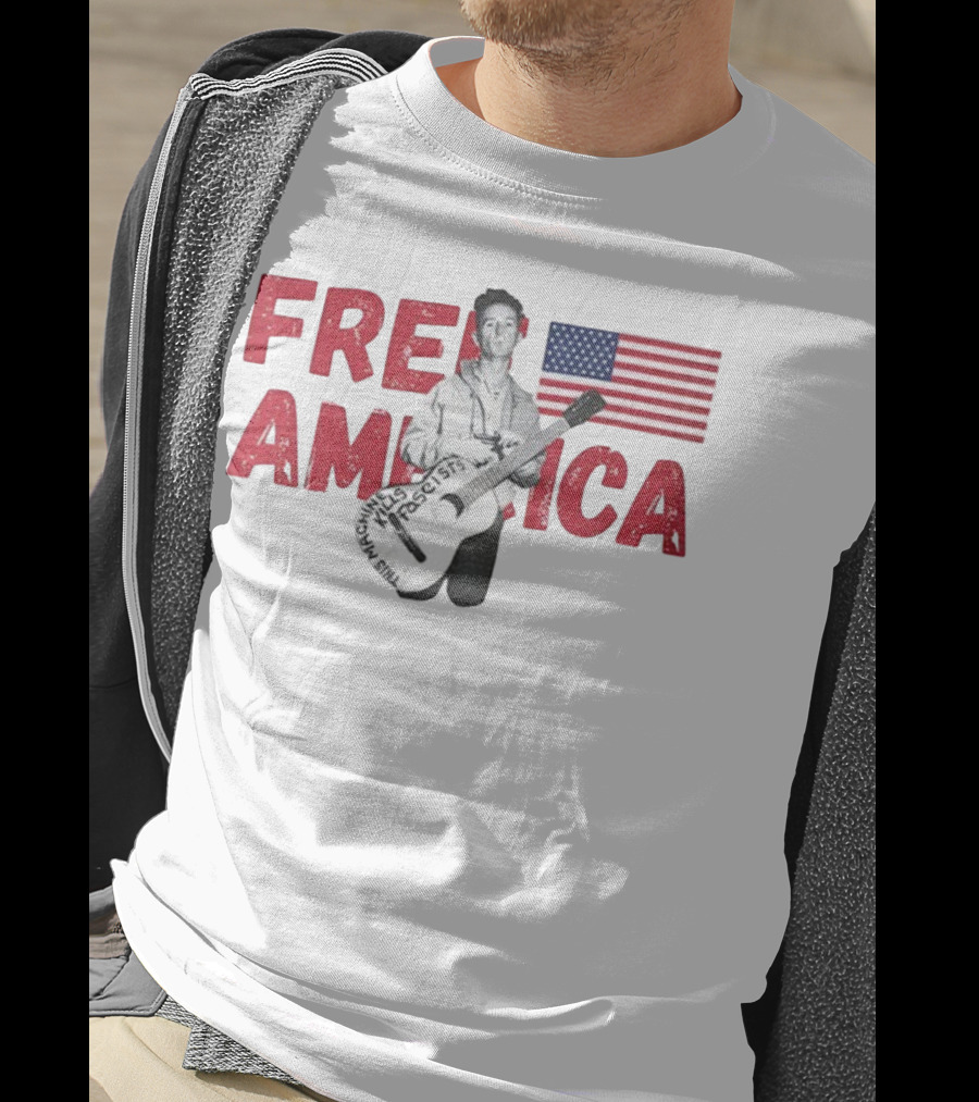 Woody Guthrie This Machine Kills Fascists Free America USA Flag T-Shirt