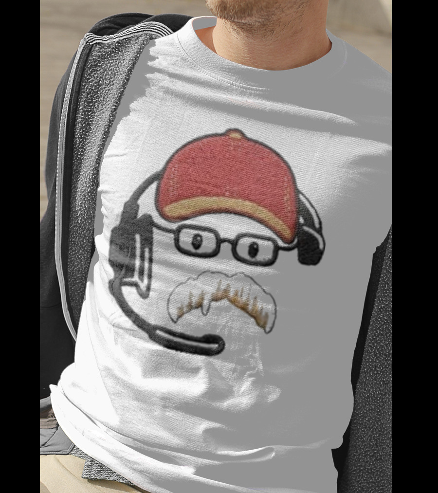 Andy Reid Kansas City Chiefs Coach Embroidered Patch Style With Red Cap And Headset T-Shirt