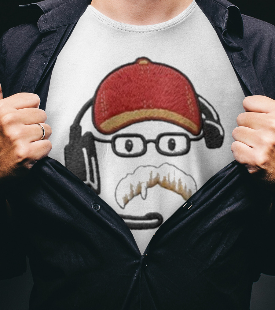 Andy Reid Kansas City Chiefs Coach Embroidered Patch Style With Red Cap And Headset T-Shirt