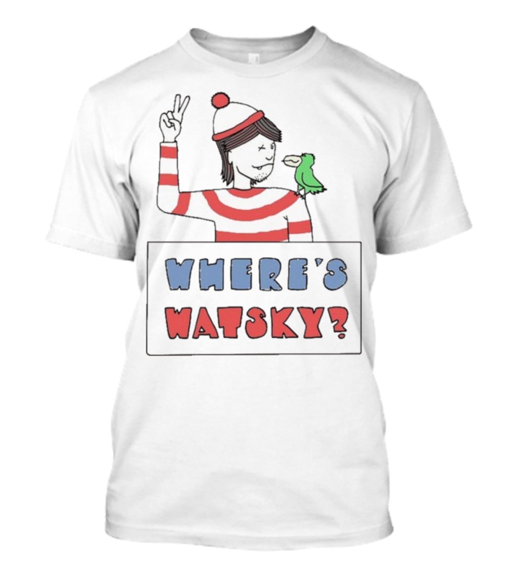 Where's Watsky Striped Outfit Peace Sign Cartoon Bird T-Shirt