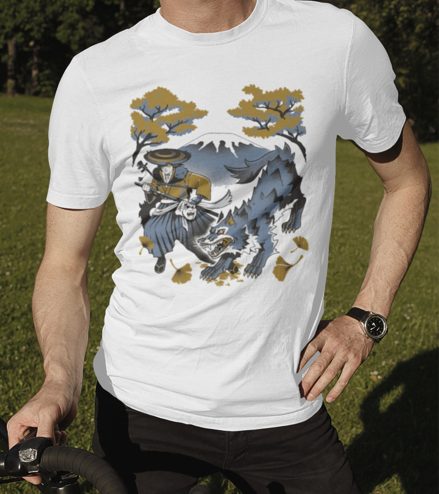 Ghost Of Yotei The Hunters Ukiyo-e Warrior With Wolf Mythical Scene T-Shirt